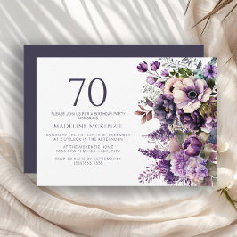 Elegant Lila blommor Vuxen 70:e födelsedagen Inbjudningar