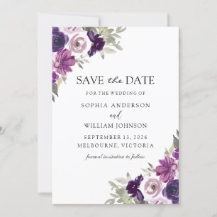 Elegant Lila blommor Winter Wedding Spara Datumet