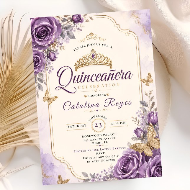 Elegant lila blomster-Quinceañera Inbjudningar (Skapare uppladdad)