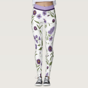 Elegant lila blomsterbotanisk med hög midja leggings