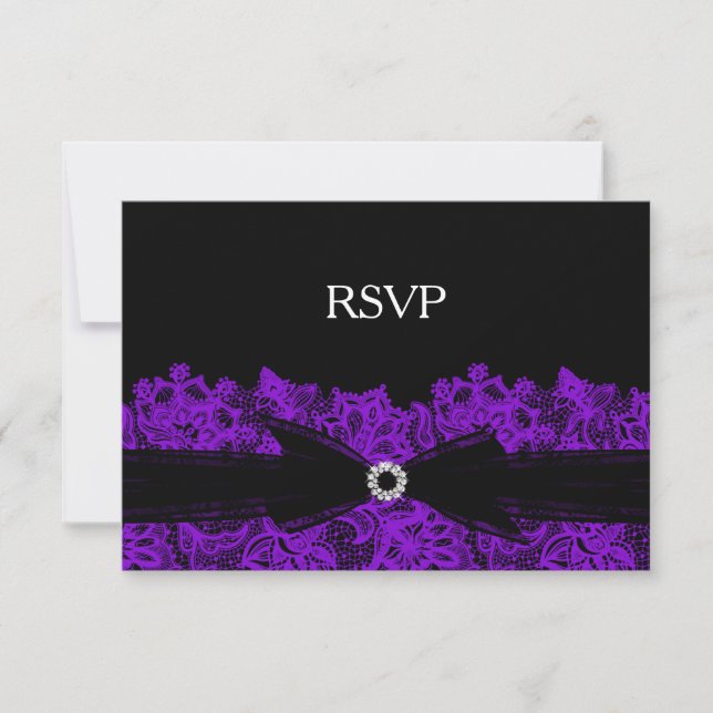 Elegant lila blomsterbroderad RSVP OSA Kort (Framsida)