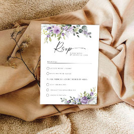 Elegant lila blomsterbröllop med måltidsalternativ OSA kort