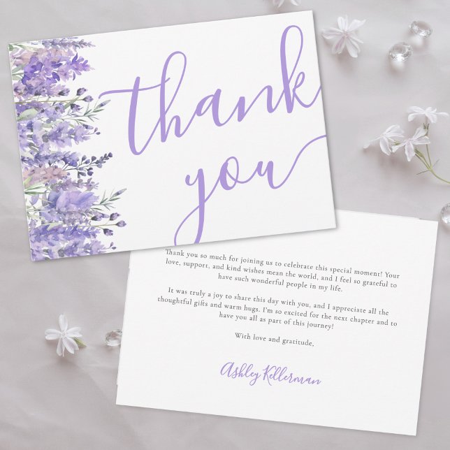 Elegant lila blomstergestaltning för bröllopsdusch tack kort (Elegant Lavender Purple Floral Bridal Shower Thank You Card)