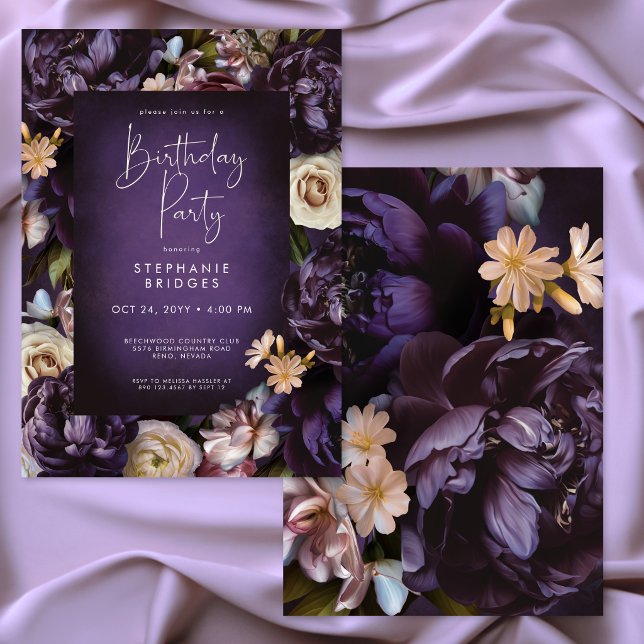 Elegant lila blomsterkant födelsedagsfest inbjudningar (Elegant Purple Floral Frame Birthday Party Invitation)