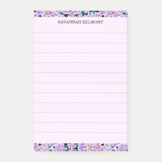 Elegant lila blomsterkant Personlig linjerad Post-it Block