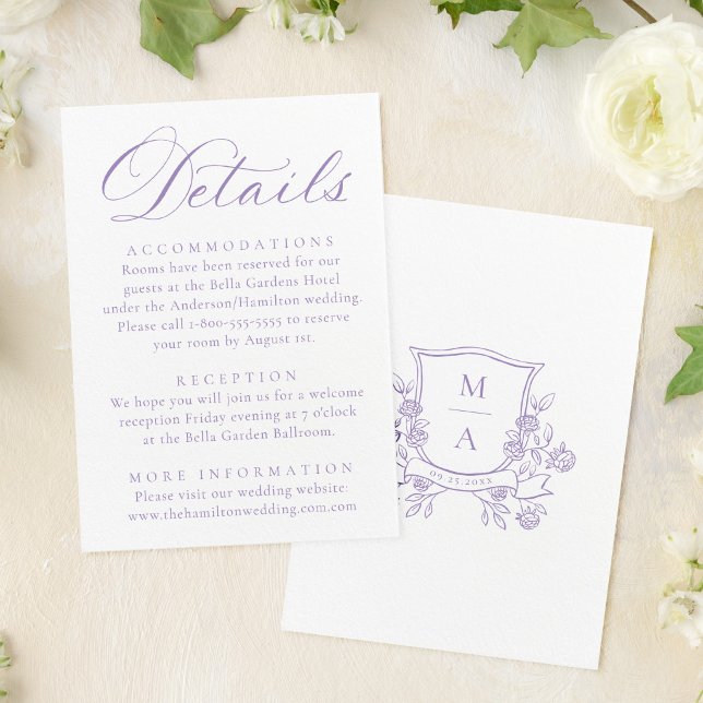 Elegant lila blomsterkrone monogramdetalj tilläggskort (Skapare uppladdad)