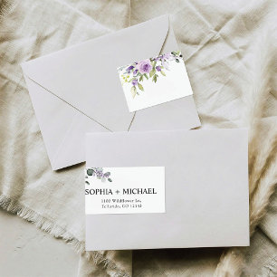 Elegant lila blomstermotiv för äktenskap returadre returadress etikett