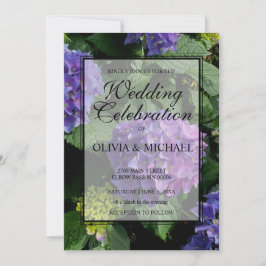 Elegant lila blue blommigt hydrangea Bröllop Inbjudningar