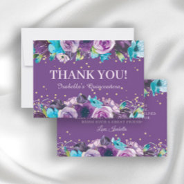 Elegant Lila Blue Blommigt Quinceañera Birthday Tack Kort
