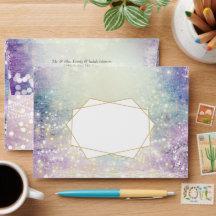 Elegant Lila Blue Guld Geometric Bröllop