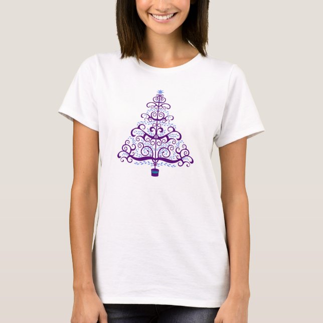 Elegant Lila Blue Julgran Tee (Framsida)