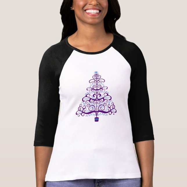 Elegant Lila Blue Julgran Tee Shirt (Framsida)