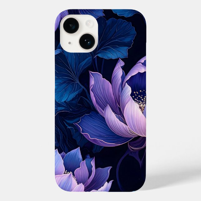 Elegant Lila Blue Lotus iphone case (Baksida)