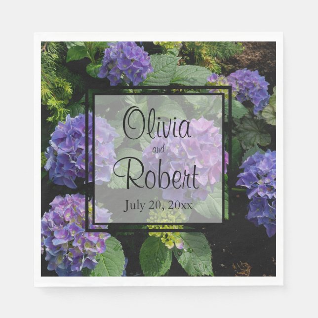 Elegant lila Blue magenta blommigt hydrangeas Pappersservett (Framsidan)