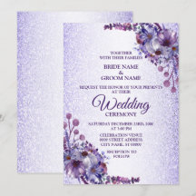 Elegant Lila Blue Rosa Blommigt Glitter Bröllop