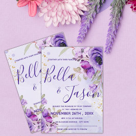 Elegant Lila Blue Watercolor Blommigt Bröllop Inbjudningar