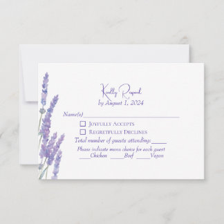 Elegant Lila Boho Lavendel Blommor Bröllop RSVP OSA Kort
