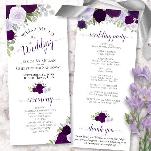 Elegant Lila Boho Watercolor Blommigt Bröllop Program