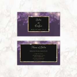 Elegant Lila Bokeh Salon Black och Guld Ram Visitkort