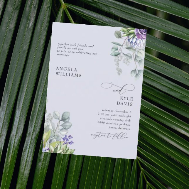 Elegant lila botanisk bröllopsinbjudan inbjudningar (Skapare uppladdad)