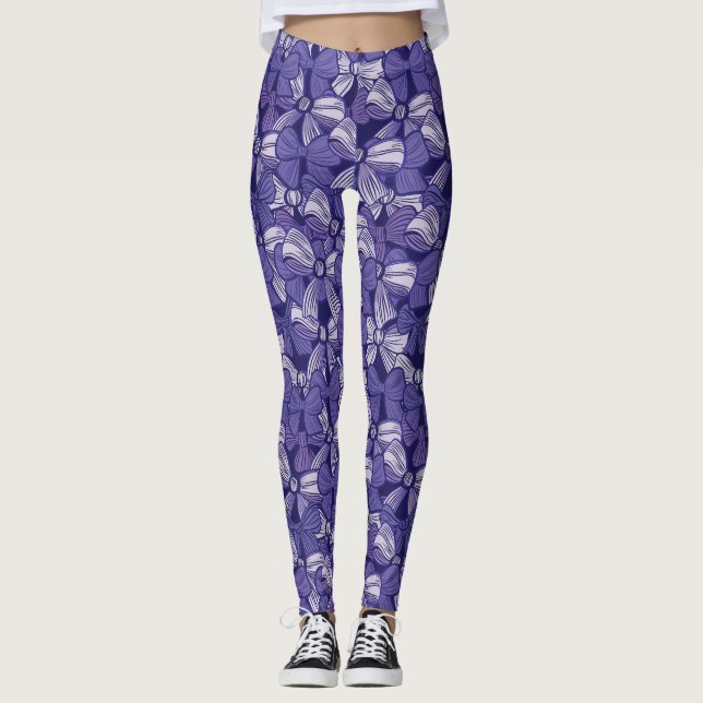 Elegant Lila Bow Mönster Leggings (Framsida)