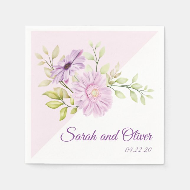 Elegant Lila Bröllop Blommigt Pappersservett (Framsidan)