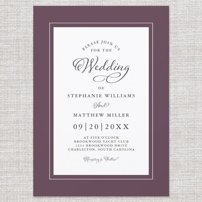 Elegant lila bröllop Chic kalligrafi manus     Inbjudningar (Skapare uppladdad)