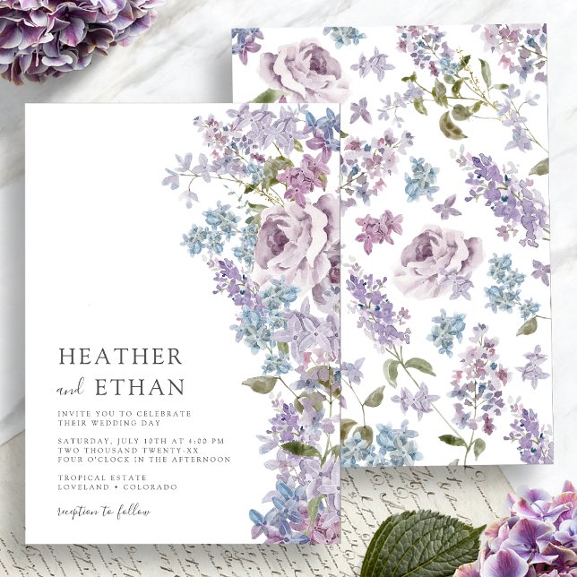 Elegant Lila Bröllop i Akvarell Inbjudningar (Elegant Watercolor Purple Lilac Wedding Invitation by Painted Paperie
)