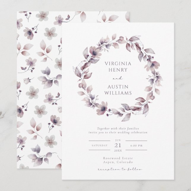 Elegant Lila Bröllop Inbjudningar (Fram/baksida)