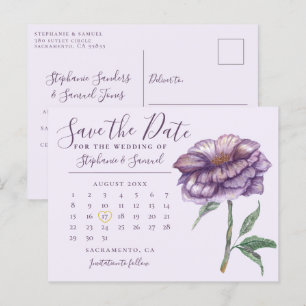 Elegant Lila Bröllop Kalender Spara datum Vykort