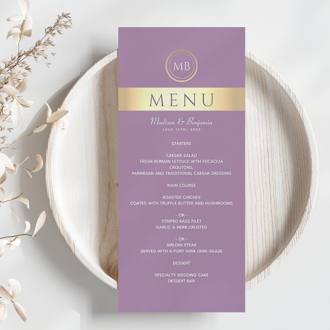 Elegant Lila Bröllop Menu Meny (Skapare uppladdad)