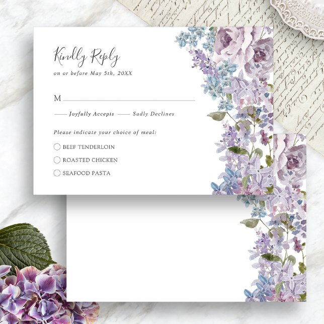 Elegant Lila Bröllop OSA Kort (Elegant Watercolor Lilac Floral Wedding RSVP Card by Painted Paperie
)