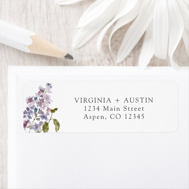 Elegant Lila Bröllop Returadress Etikett (Elegant Lilac Wedding Address Label by Painted Paperie
)