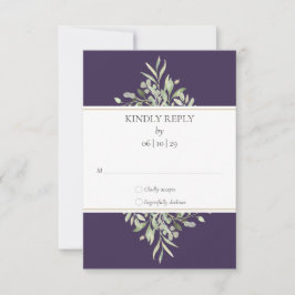 Elegant lila bröllops-RSVP-kort med grönska OSA Kort