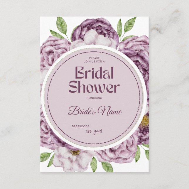 Elegant lila bröllopsdusch-inbjudan med blommor inbjudningar (Framsida)