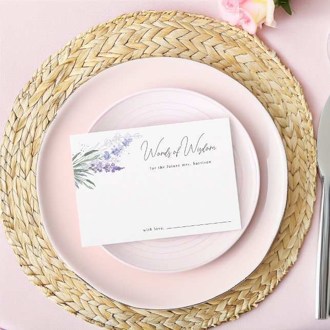 Elegant lila bröllopsdusch med visdomsord rådkort (Elegant Lavender Words of Wisdom Bridal Shower Advice Card)