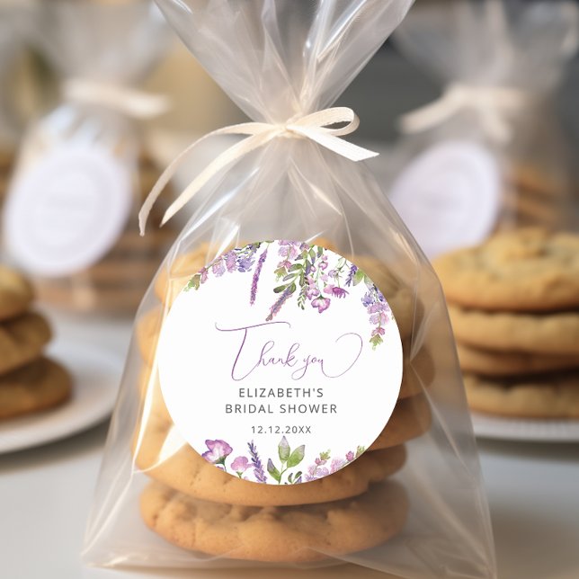 Elegant lila bröllopsdusch tack runt klistermärke (Skapare uppladdad)