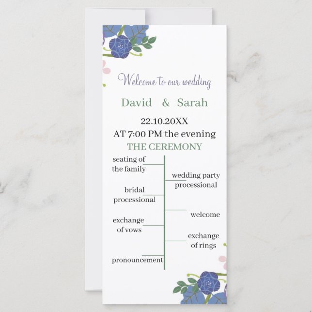 Elegant Lila Bröllopsprogram Personlig blomma (Framsida)