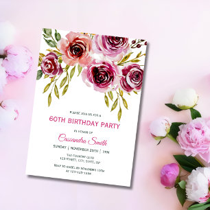 Elegant Lila Brown Ro Blommigt Birthday Inbjudningar