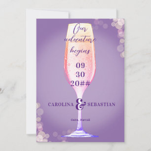 Elegant lila bubblig champagnebröllop spara datumet