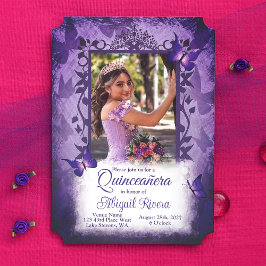 Elegant Lila Butterflies Quinceanera Princess Inbjudningar
