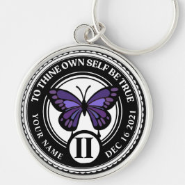 Elegant Lila Butterfly 12-Step NA AA Coin Rund Silverfärgad Nyckelring