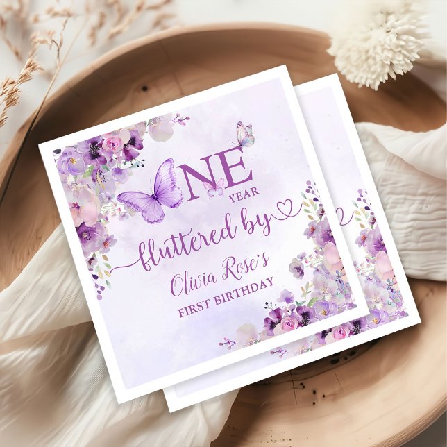 Elegant Lila Butterfly 1:a födelsedagen Party Pappersservett (Skapare uppladdad)