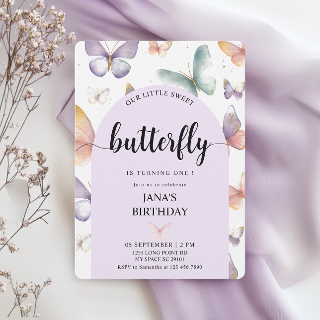 Elegant Lila Butterfly Birthday | viskartad Inbjudningar (Skapare uppladdad)