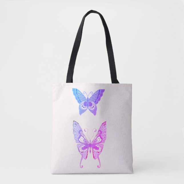 Elegant Lila Butterfly Duo - Tote Tygkasse (Framsida)