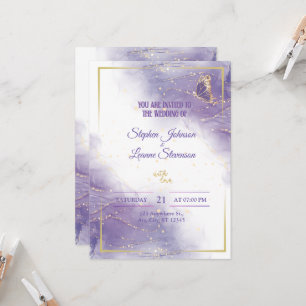 Elegant Lila Butterfly Golden Wedding bjudande in Inbjudningar
