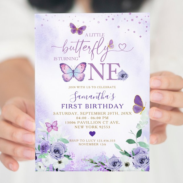 Elegant Lila Butterfly håller på att vända en dag Inbjudningar (Skapare uppladdad)