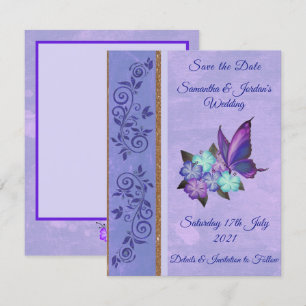 Elegant Lila Butterfly & Hibiscus Spara datum Inbjudningar