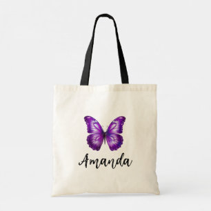 Elegant Lila Butterfly Namn Girly Tygkasse