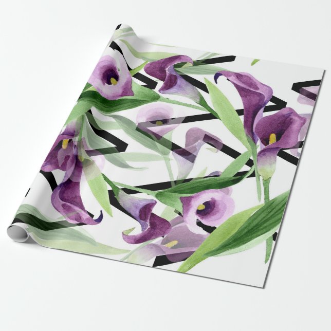 Elegant Lila Calla Flowers Wrapping Papper Presentpapper (Utrullad)